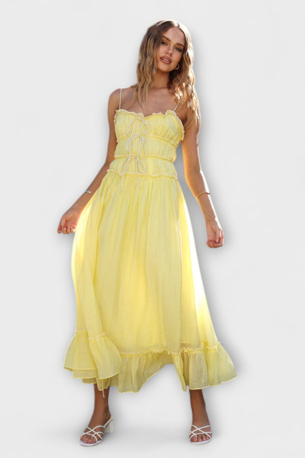 Celine - Rüschengesäumtes ärmelloses Midikleid