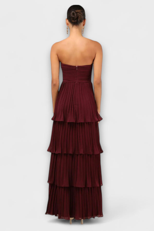 Lorena - Trägerloses, gestuftes Maxikleid