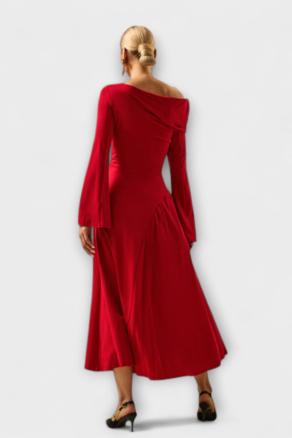 Willa - Off-Shoulder Midi-Kleid mit gerafften Ballärmeln