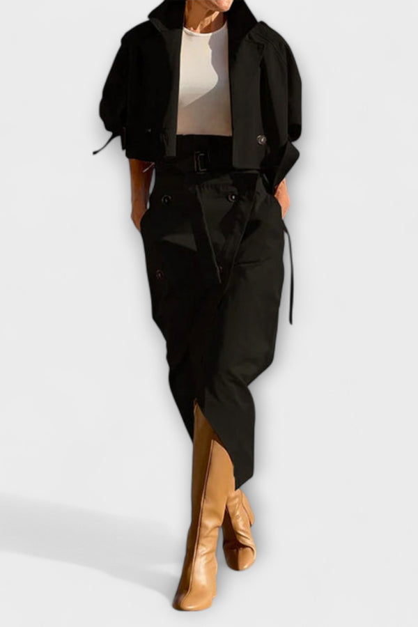 Lyra- Elegante Jacke Midi-Rock mit Taschen