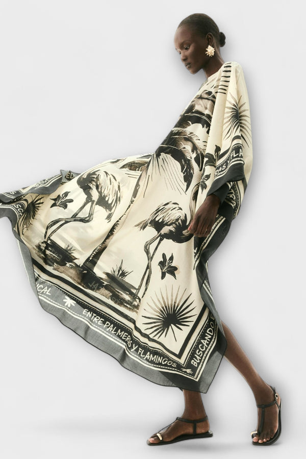 Melissa - Extra-großes Flamingo-Print Kaftan Maxikleid