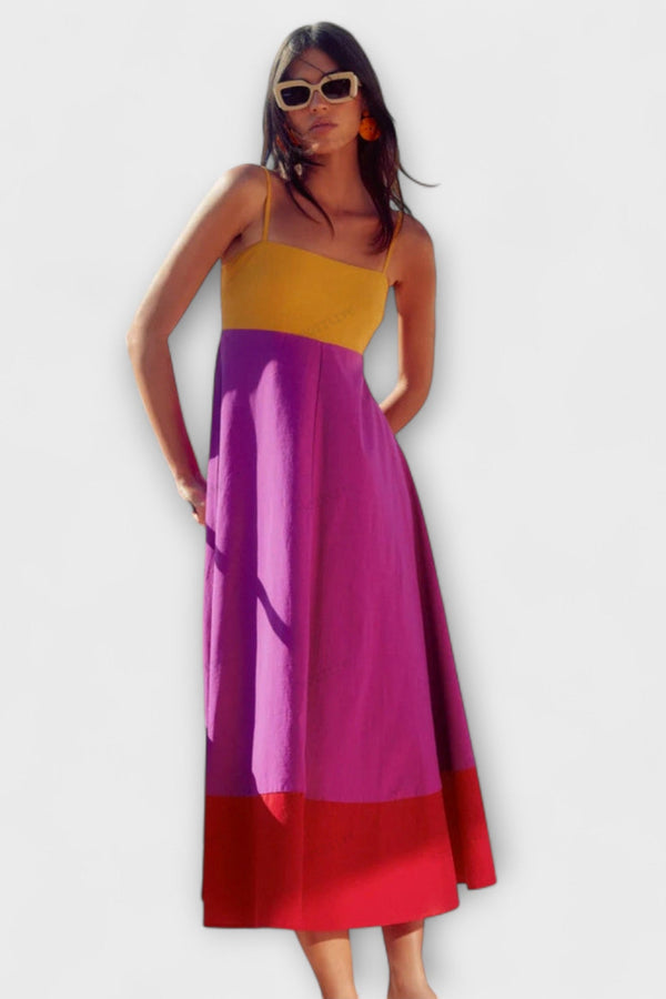 Farbblock Spaghetti-Träger Kleid