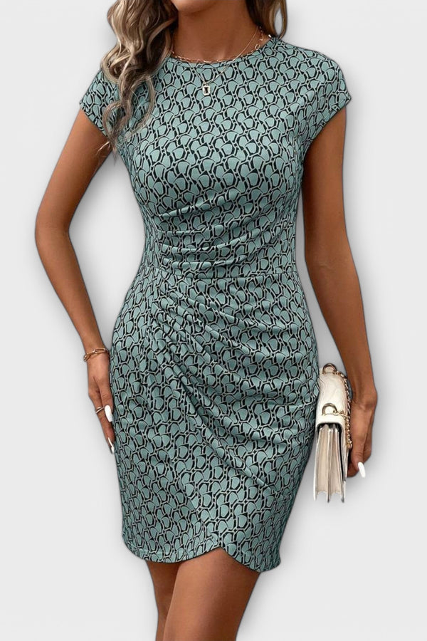 Emma - Kurzärmeliges Tulpenkleid mit Allover-Druck