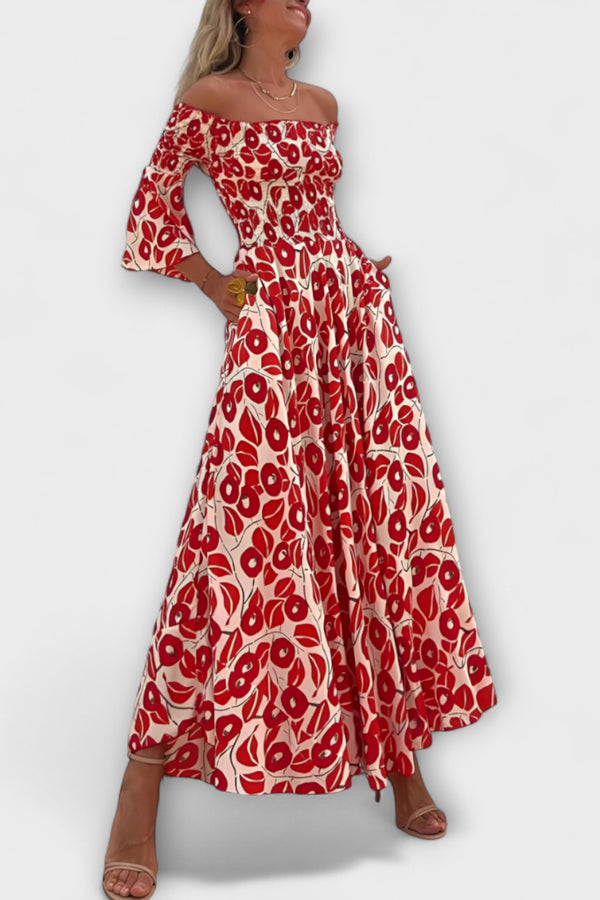 Bella - Off-Shoulder Kleid mit Meeresblumen