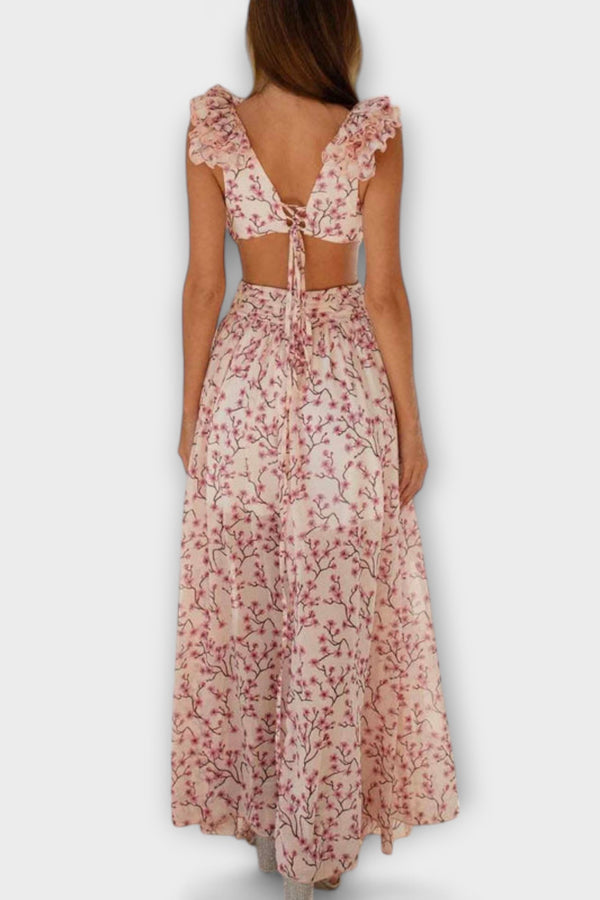 Elin - Maxikleid mit Rüschensäumen und Cut-Out-Details