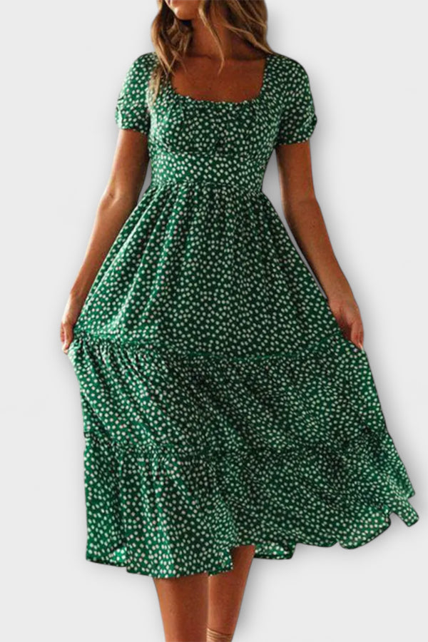 Vintage Blumenmuster Puffärmel Maxikleid