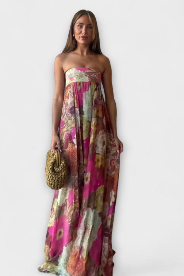 Schickes Retro Trägerloses Plissiertes Maxikleid