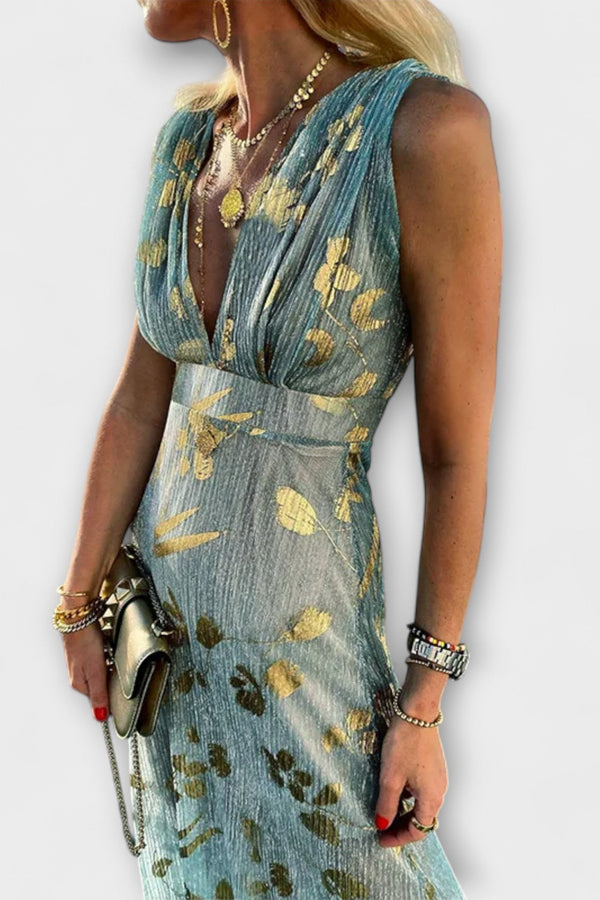 Fließendes Kleid mit V-Ausschnitt und Pailletten-Details