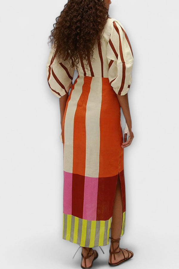 Kaya - Maxi-Kleid mit Front-Ausschnitt und Puffärmeln