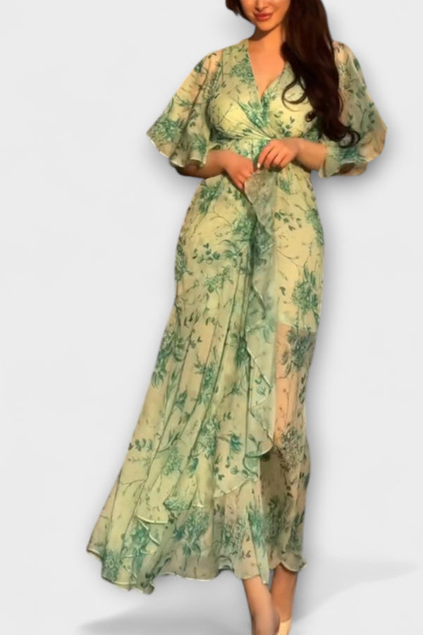 Lana - Schickes Floral V-Ausschnitt Kleid