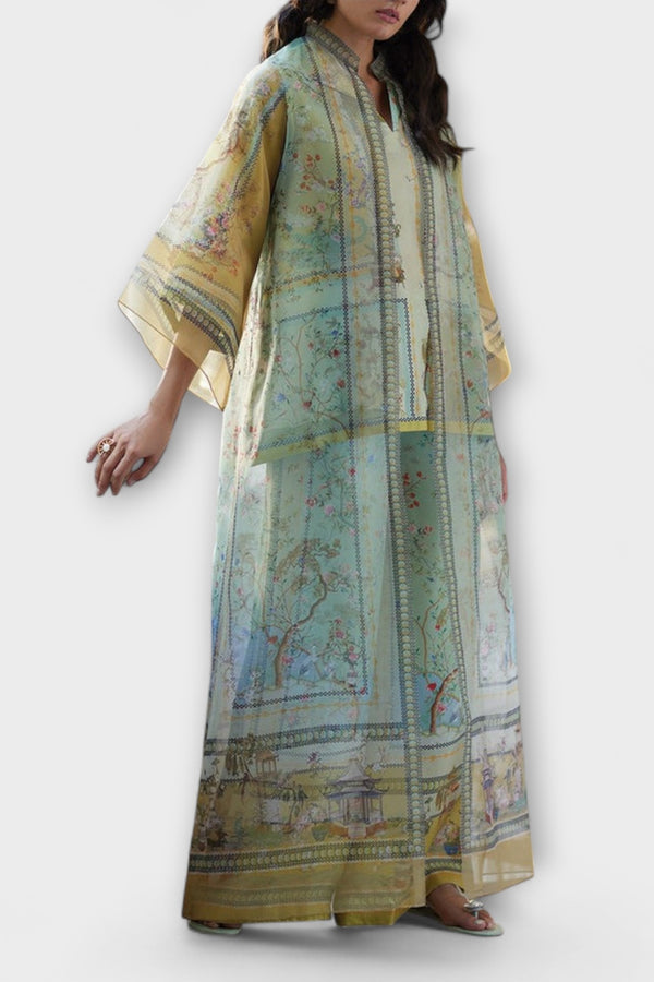 Maria - Digitaldruck-Set mit Trompetenärmeln