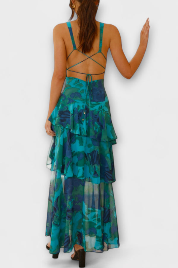 Domenica - Chiffonkleid mit V-Ausschnitt und fließenden Lagen