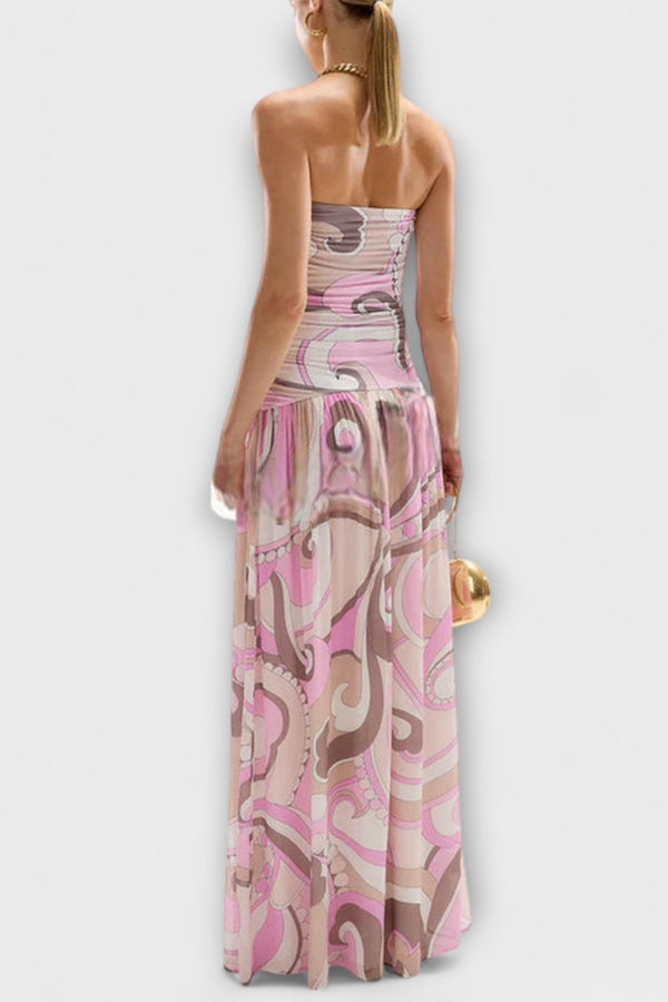 Tatum - Atemberaubendes pastellfarbenes schulterfreies Maxikleid