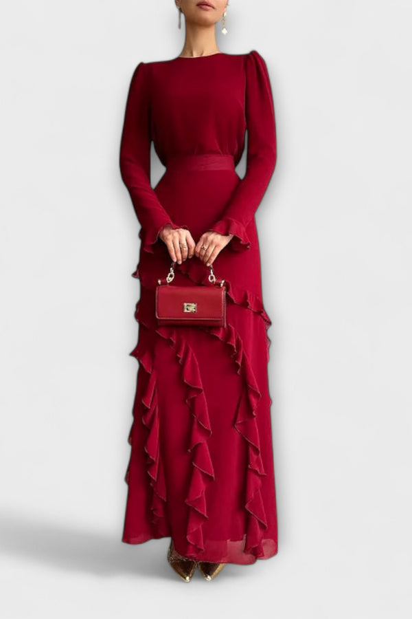 Fallon - Slim Fit Langkleid mit dreidimensionalen Rüschen