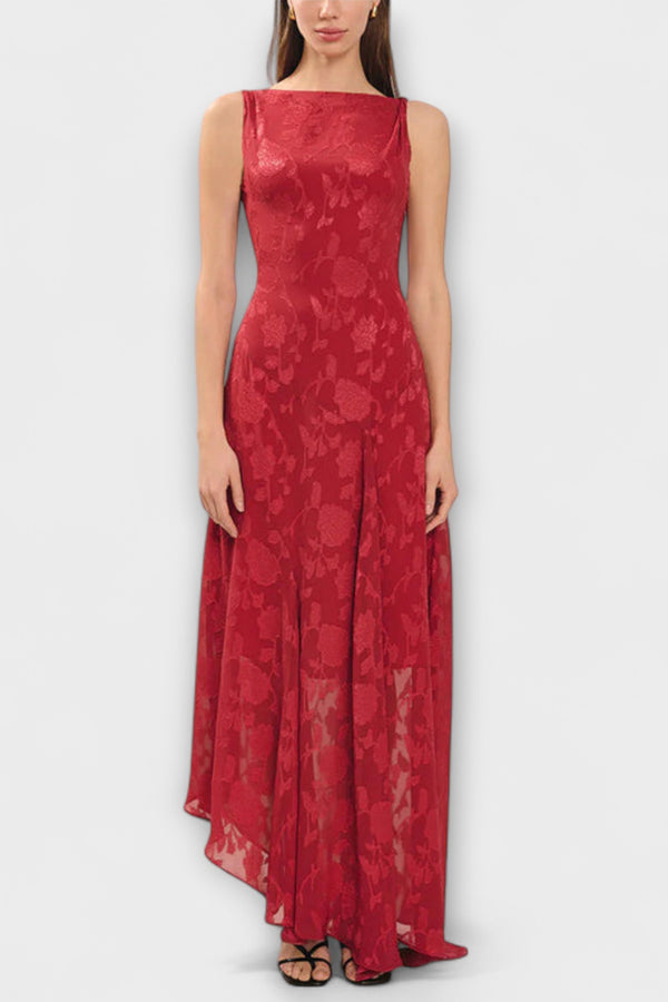 Opal - Elegantes Rückenfreies Schnür-Jacquard-Maxikleid