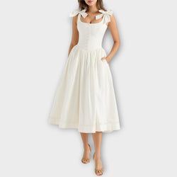 Lotta - Weißes Midi-Kleid mit Schleifendetail