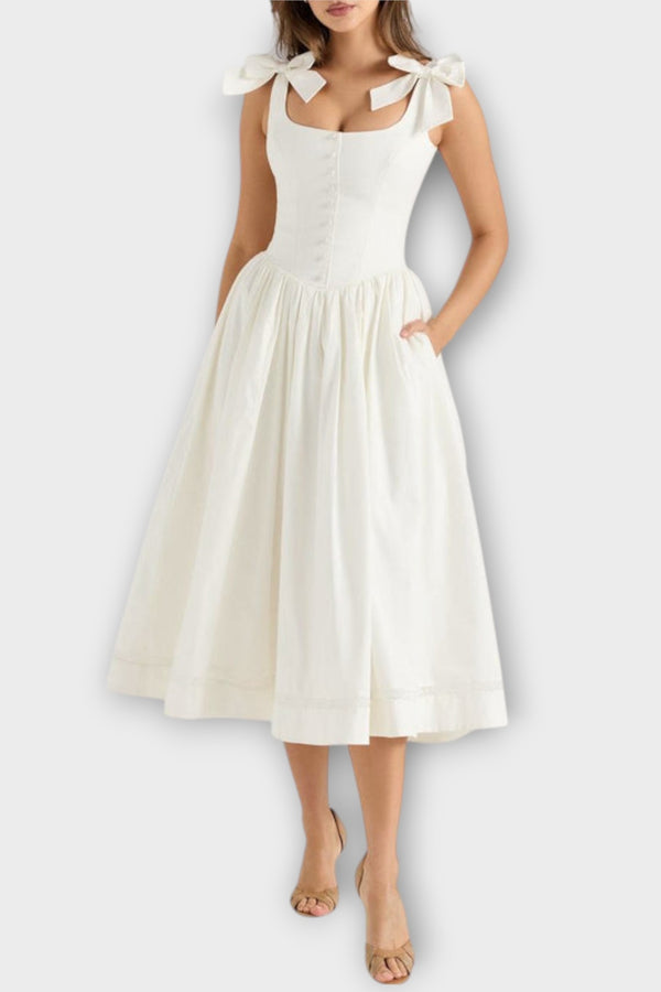 Lotta - Weißes Midi-Kleid mit Schleifendetail