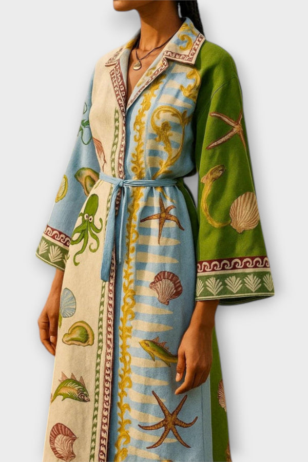 Jule - Bedrucktes Twill Midi Hemdkleid mit Gürtel