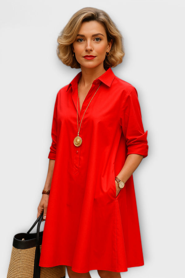 Modernes Hemdkleid mit Kragen und Dreiviertel-Ärmeln