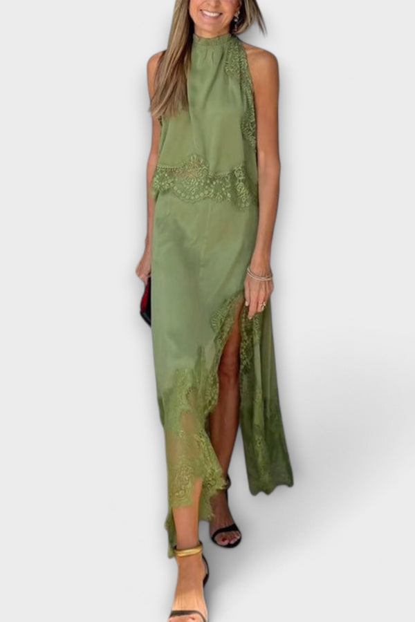 Kaia - Satinbluse mit Spitzenbesatz und plissiertem Ausschnitt im Set