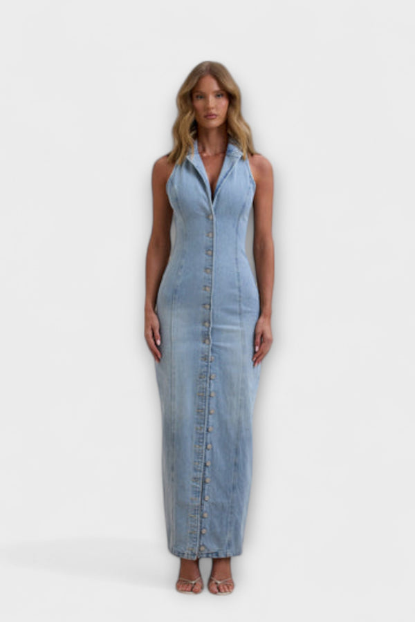 Lacey - Mid Wash Denim Maxikleid