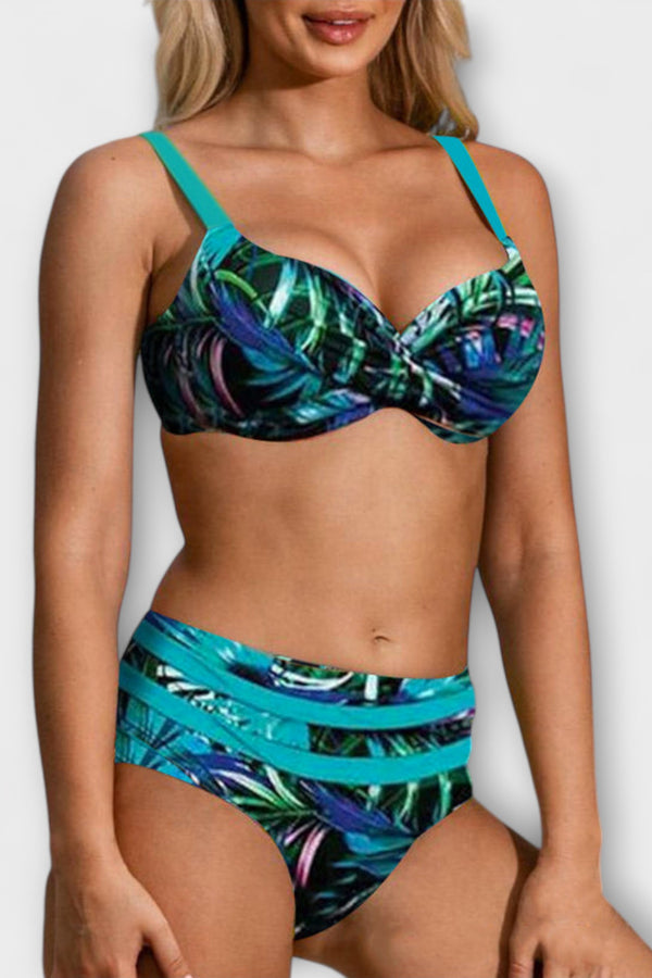 Alison - Hochgeschnittener Bikini mit Blattmuster