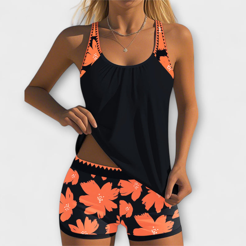 Judith - Bedruckter Ärmelloser Tankini mit U-Ausschnitt