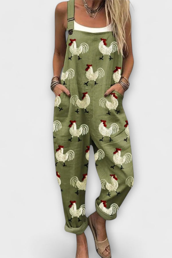 Brigitte - Klassische Latzhose mit Hühner-Motiv