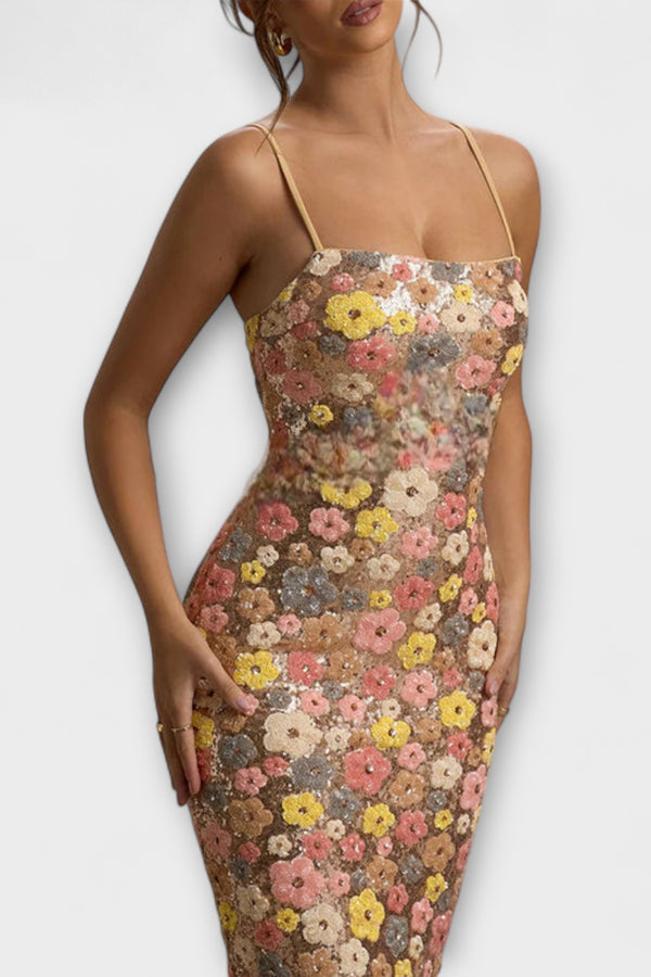 Oakley - Maxi-Kleid mit floralen Pailletten im 80er-Jahre-Stil