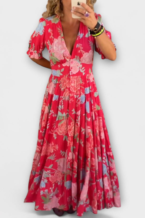 Catrisa - Floral Print V-Ausschnitt Taschenkleid