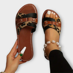 Leopard Kreuzriemen Sandalen