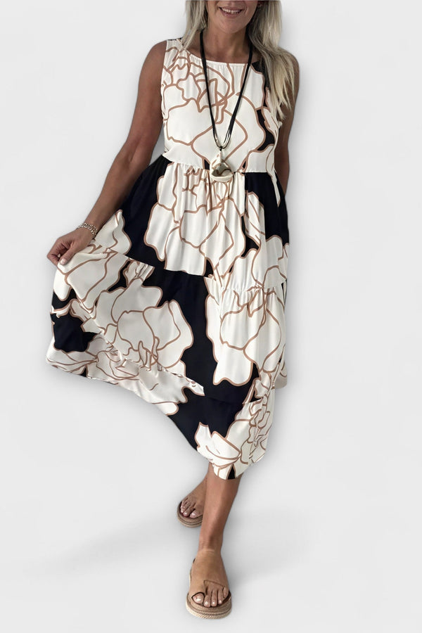 Geblümtes Midi-Kleid mit Stufenrock