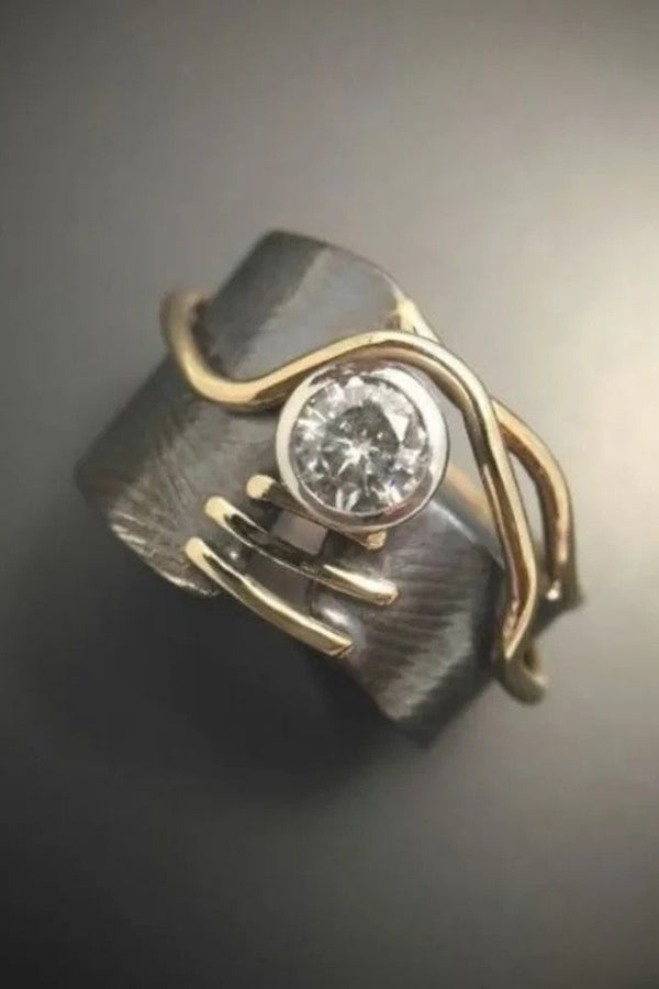 Retro Dunkel Silber Zirkonia Ring