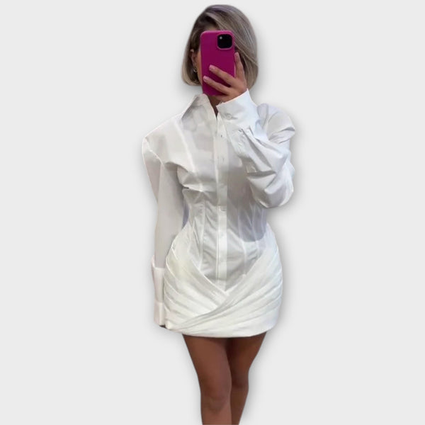 Indie - Langärmliges weißes plissiertes Hemdkleid