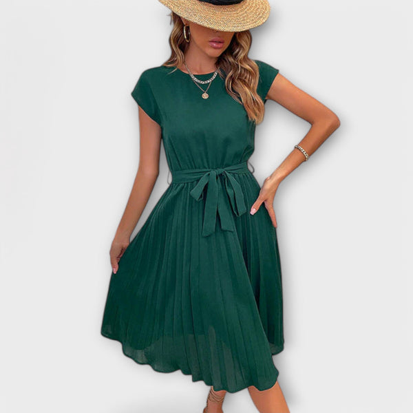 Claire - Kurzarm, gefältete, lässige Midikleid