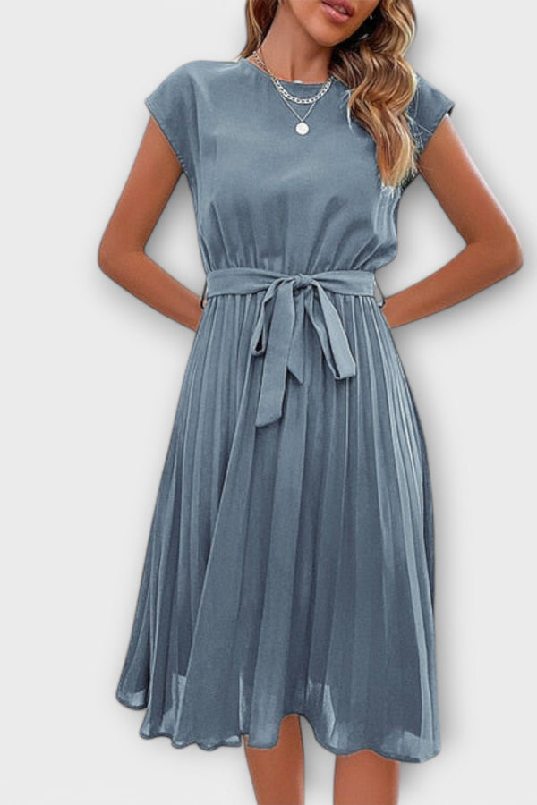 Claire - Kurzarm, gefältete, lässige Midikleid