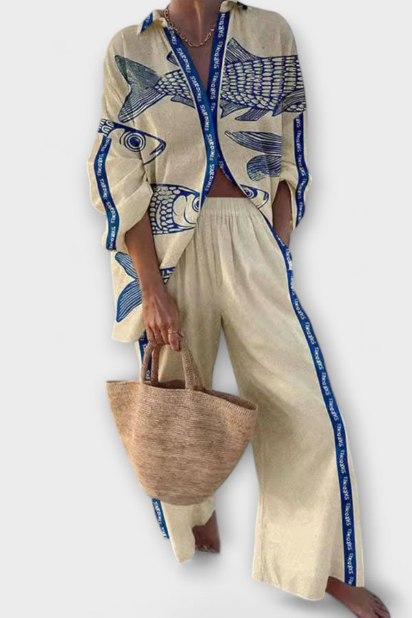 Yazette – Leinenlook mit Fischdruck