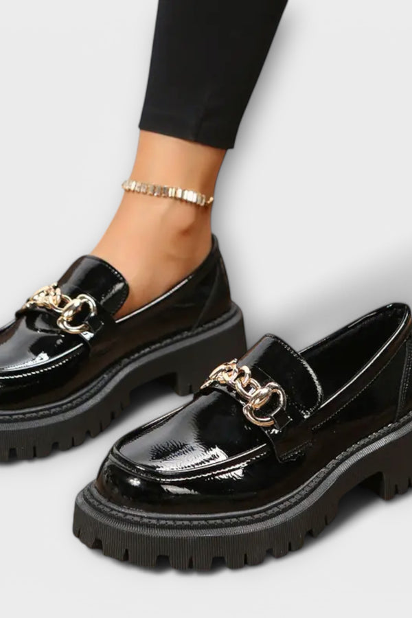 Trendige Damen Plateau Loafer mit Schnalle