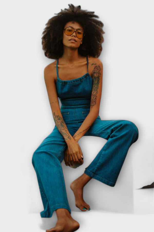 Julie - Flared Denim-Jumpsuit mit Bindeband-Detail