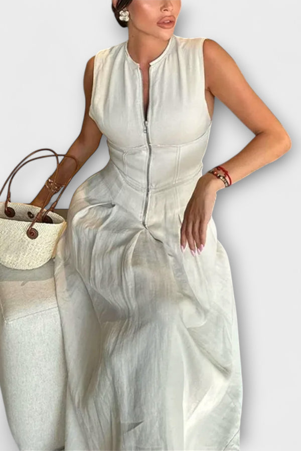 Ärmelloses Plissee Bodycon Midi Kleid