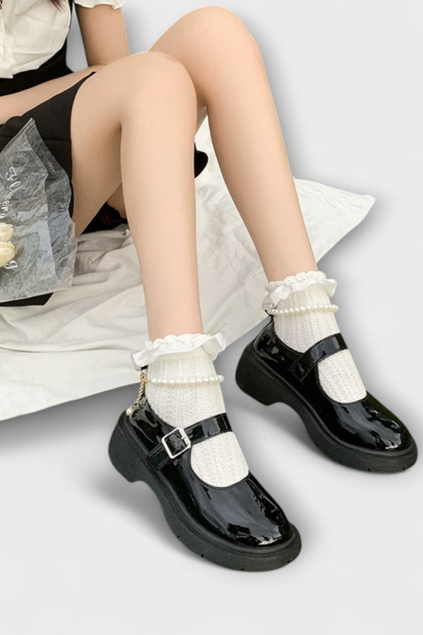Pearl - Luxus Perlen Mary Jane Leder Schuhe