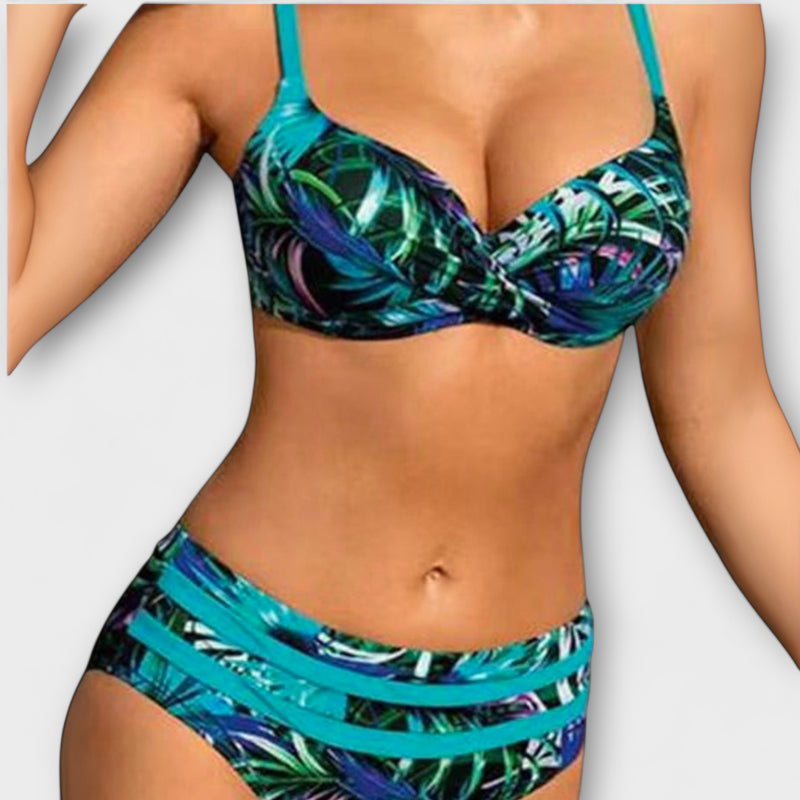 Alison - Hochgeschnittener Bikini mit Blattmuster