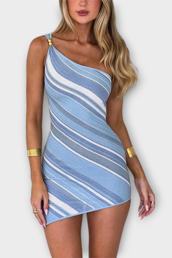 Kira - Trendy Ein-Schulter Strick Mini Kleid
