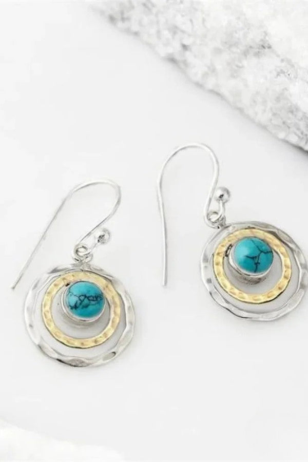 Boho Saturn Ohrringe mit türkisem Stein in Silber & Gold