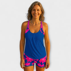 Judith - Bedruckter Ärmelloser Tankini mit U-Ausschnitt