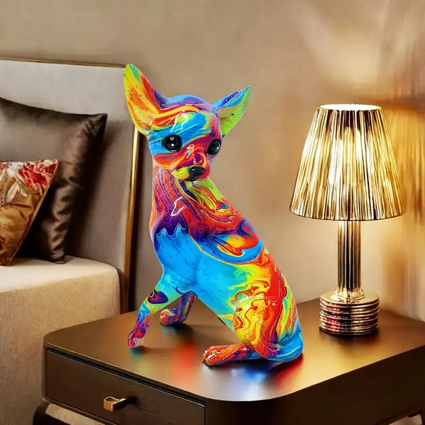 Lebendige Chihuahua Tischlampe aus Resin