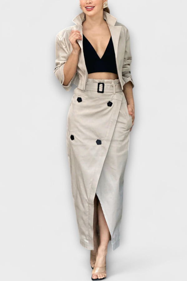 Lyra- Elegante Jacke Midi-Rock mit Taschen