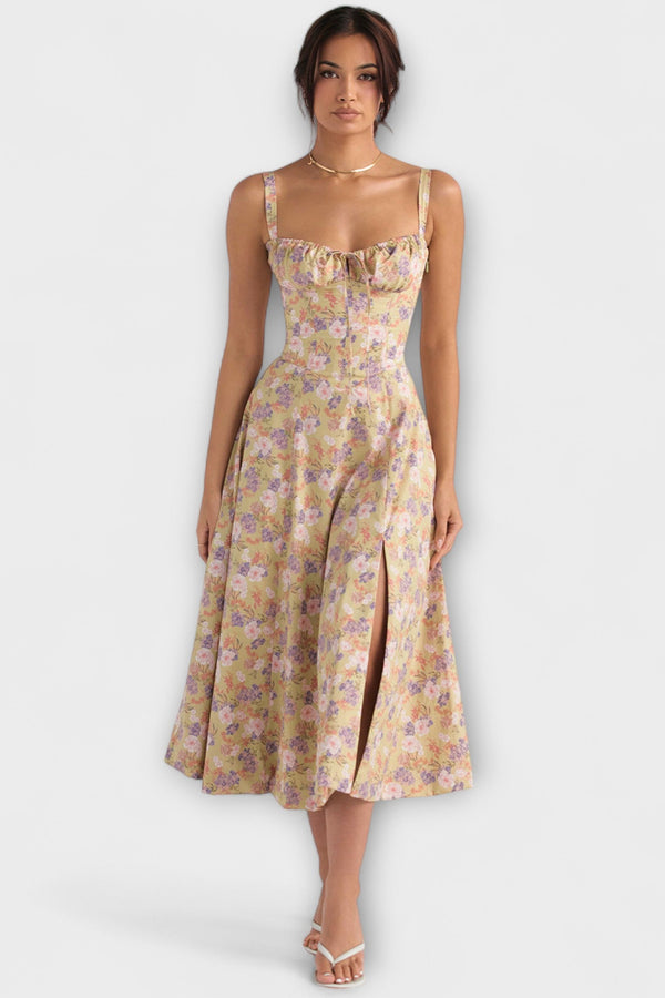 Zipporas - Taillierte Bustierkleid mit modernem Frühlingsblumenprint