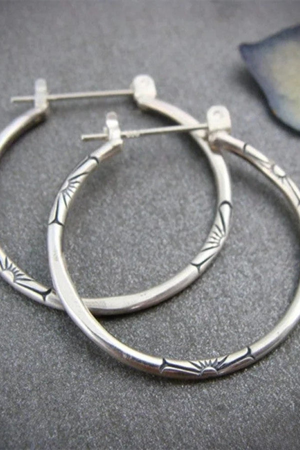Retro Silver Hoop Earrings