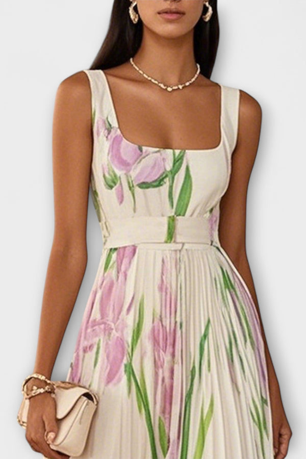 Gefaltetes florales Chiffon Maxikleid